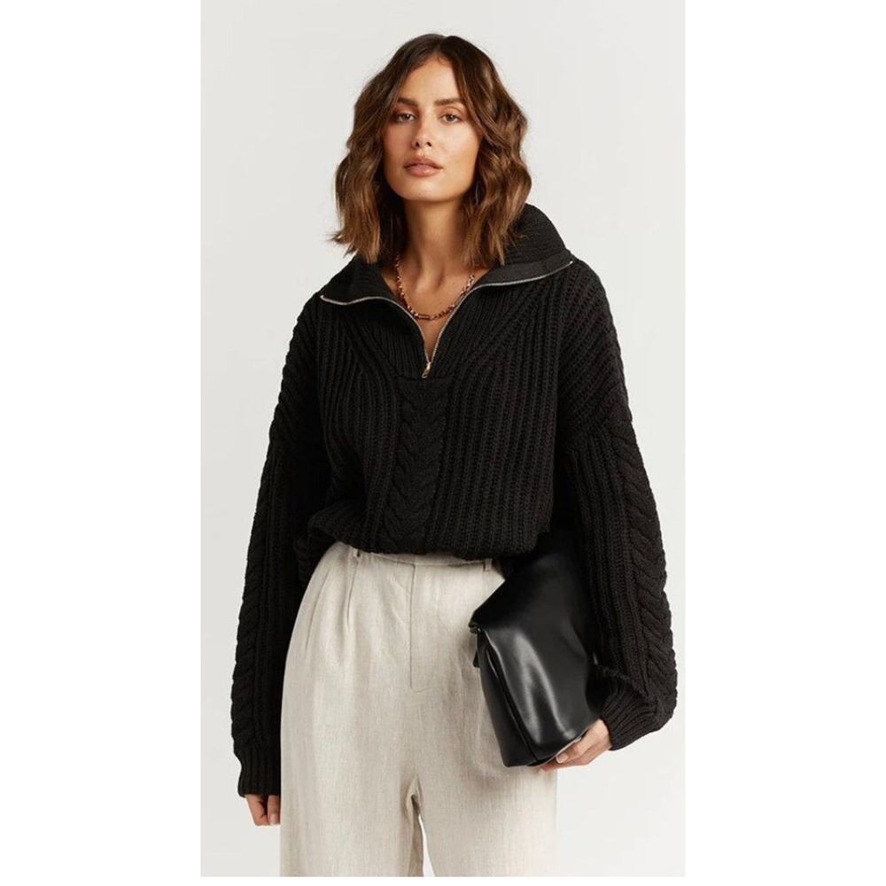 DISSH Black Cable Knit Quarter-Zip Jumper Sweater Chunky Womans US4 AUS8